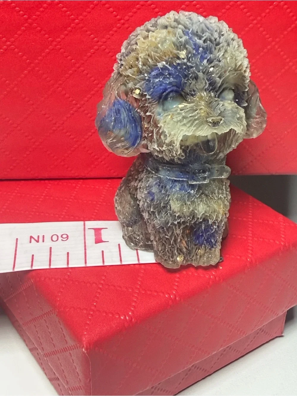 Crystal Chip Poodle Blue and Gray Resin Figurine 1.5 inches